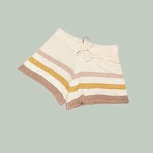 Voy Women Striped Knit Lounge Shorts Cream Tan Yellow Brown Size S